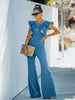 Fitshinling Ruffles Fashion Long Jumpsuit Wide Leg Romper Streetwear Cut Out Backless Jean Overalls For Women Summer Playsuits