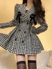 Plaid Vintage Kawaii Dress Women Patchwork Elegant Party Mini Dress Female Korean Fashion Y2k One Piece Dress 2023 Autumn Winter