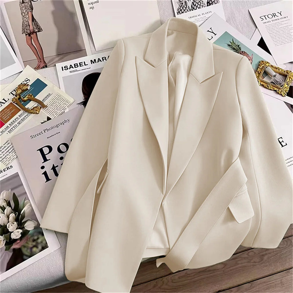 Women's Suit Coat With Belt Elegant Casual Blazer Korean Fashion Luxury Jacket Spring Autumn Solid Color Ladies Office Clothing
