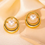 Load image into Gallery viewer, ANENJERY 316L Stainless Steel Imitation Pearls Hollow Heart Round Earrings For Women French Temperament Jewelry Gifts Wholesale