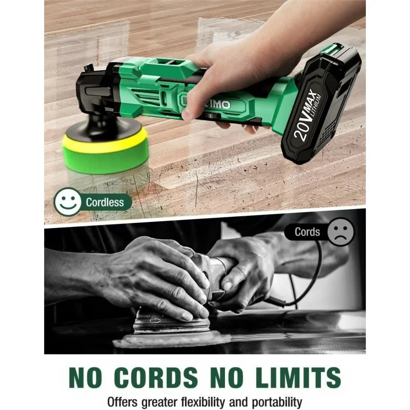 20V Cordless Buffer Polisher Kit, 24 Accessories, 2 X 2000mAh Batteries, Car Polisher w/ 6 Variable Speed Up to 3634RPM, Cordles