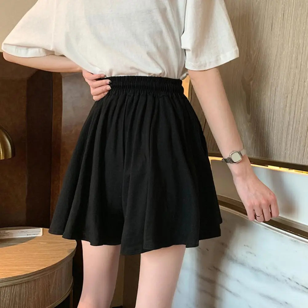 5Xl Summer Shorts Skirts Women Elastic High Waist Casual Wide Leg Shorts Korean A Line Loose Mini Skirt Black Short Pants