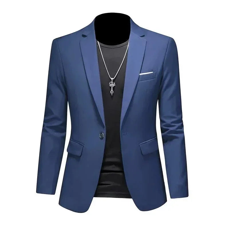Autumn Trendy Light Luxury Men Slim Fit Suit Formal Subtlety JacketCasual Business Solid Color Lapel Long Sleeve Pockets Suit