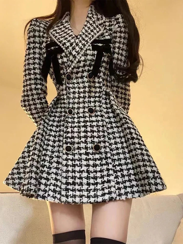 Plaid Vintage Kawaii Dress Women Patchwork Elegant Party Mini Dress Female Korean Fashion Y2k One Piece Dress 2023 Autumn Winter