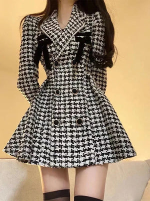 Plaid Vintage Kawaii Dress Women Patchwork Elegant Party Mini Dress Female Korean Fashion Y2k One Piece Dress 2023 Autumn Winter
