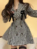 Plaid Vintage Kawaii Dress Women Patchwork Elegant Party Mini Dress Female Korean Fashion Y2k One Piece Dress 2023 Autumn Winter