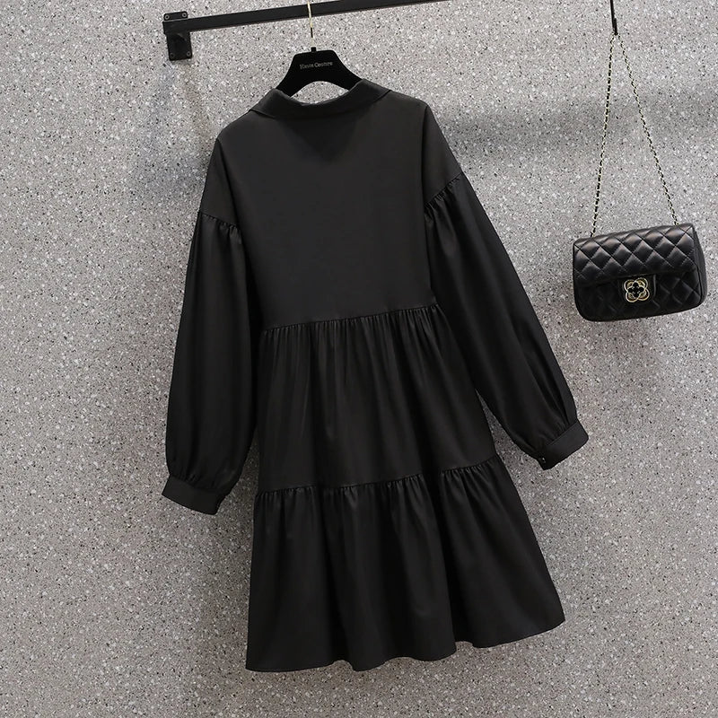 Plus Size Dresses Women Autumn 2024 New Arrival Long Sleeve Black T Shirt Dress Women Korean Style Large Size Dresses Female