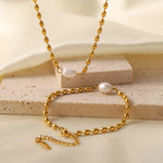 Load image into Gallery viewer, Natural Freshwater Pearl Bracelet Necklace Set Stainless Steel PVD Plated 18K Gold Waterproof Jewelry For Women