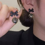 Load image into Gallery viewer, Fashion Black Bow Crystal Square Pendant Stud Earrings for Women Elegant Temperament Ladies Party Birthday Gifts High Jewelry