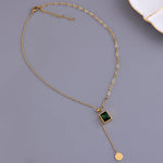 Load image into Gallery viewer, Korean Fashion Emerald Stainless Steel Gold Color Necklace for Woman Jewelry Girl's Sexy Clavicle Chain Collares Para Mujer