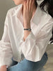 Zoki Sexy Back Split White Shirt Women Korean Long Sleeve Cropped Tops Casual All Match Buttons Turn Down Collar Female Blouse