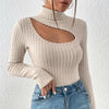 2024 New Slim Fit Long Sleeved T-shirt for Women Spring Autumn Sexy Hollowing Out Turtleneck Leisure Top Ladies Clothes Wear Top