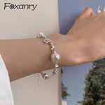 Load image into Gallery viewer, Foxanry Silver Color Irregular Geometric Beaded Pearl Bracelet For Women Girls Trendy Elegant Simple Sweet Birthday Jewelry Gift