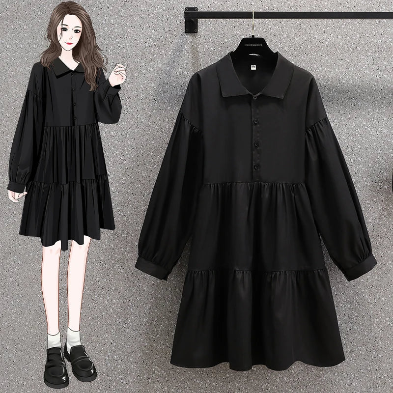 Plus Size Dresses Women Autumn 2024 New Arrival Long Sleeve Black T Shirt Dress Women Korean Style Large Size Dresses Female