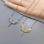 Load image into Gallery viewer, Fashion Retro Angel Wing Necklace Light Luxury Micro-set Pendant Simple Design Stainless Steel Clavicle Chain Gift