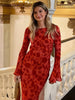 Ladies Elegant Chiffon Floral Print Flare Sleeve Maxi Dress For Women's Summer Slim Beach Holiday Party Dress Vestido