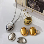 Load image into Gallery viewer, Fashion Jewelry Popular Style Earring Necklace Set Chian Smooth Oval Metal Pendant Necklace For Women Girl Gift Accessories