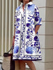 Yeezzi Women Elegant Chic Floral Printed Lapel Party Evening Dress 2023 New Spring Autumn Long Sleeves Vintage Midi Dresses