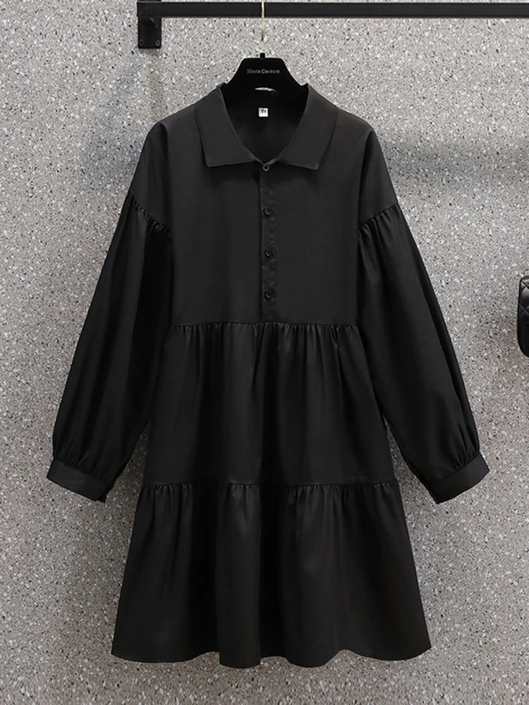 Plus Size Dresses Women Autumn 2024 New Arrival Long Sleeve Black T Shirt Dress Women Korean Style Large Size Dresses Female