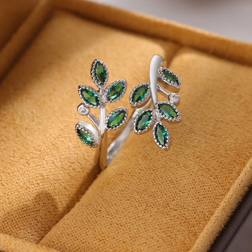 Wedding Anniversary Fashion 925 Sterling Silver Emerald Fine Jewelry Open Rings For Women Bague LR294