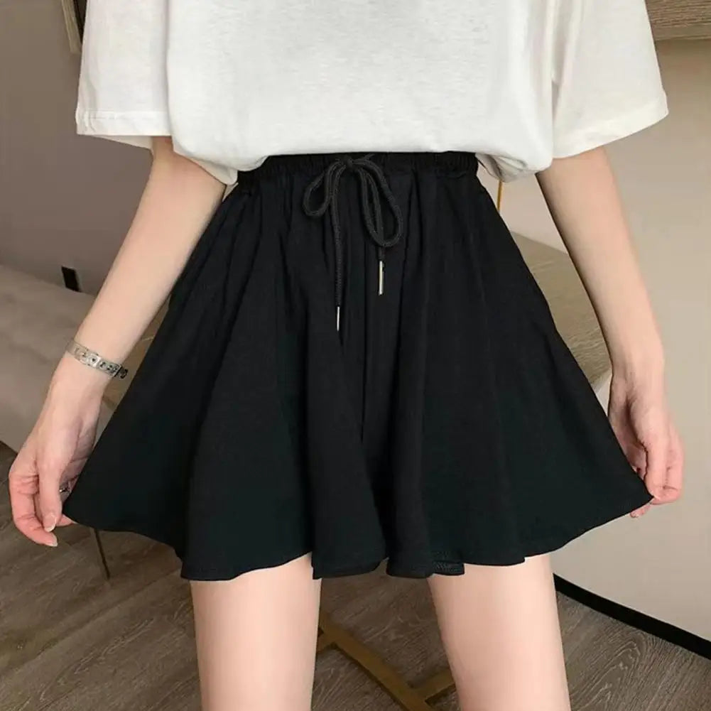 5Xl Summer Shorts Skirts Women Elastic High Waist Casual Wide Leg Shorts Korean A Line Loose Mini Skirt Black Short Pants