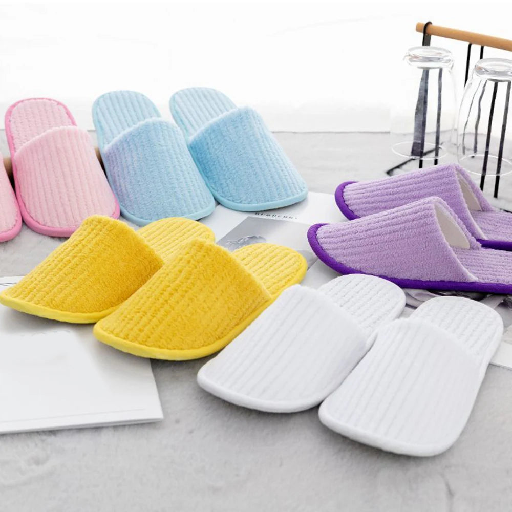 Unisex Disposable Slides Home Travel Sandals Men Women Hotel Slippers Coral Fleece Slippers Hospitality Guest Footwear One Size