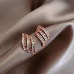 Load image into Gallery viewer, Full Crystal Three Rows S-shaped Stud Earrings for Women Personality Unique Angel Wing Leaf Feather Ear Wedding Jewelry