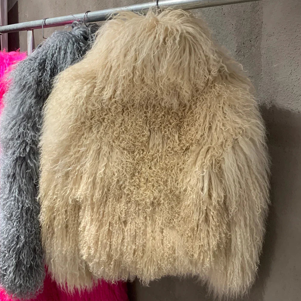 Mongolian Fur Jacket Stand Collar Women's Mongolian Fur Coat Winter Warm Winter Natural Fur Cloth 908