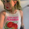 Top women bodycon peach print Y2k sleeveless pullover tanks and camis sexy navel slim woman summer casual fairy grunge crop top
