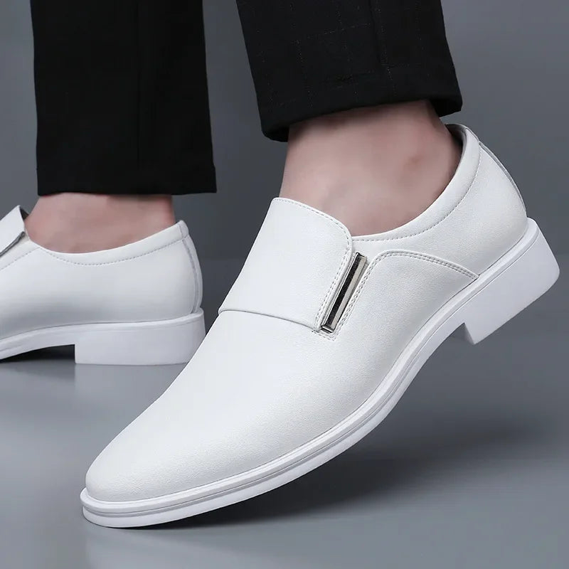 White Leather Dress Shoes Men's Spring Autumn Breathable 2024 New Formal Business Derby Shoes Man Casual English Shoes for Men