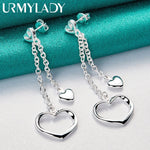 Load image into Gallery viewer, URMYLADY 925 Sterling Silver Hollow Solid Heart Earrings Eardrop For Women Charm Wedding Fashion Engagement Jewelry