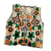 Women Hollow Crochet Knit Vest Waistcoat Beaded Floral Button Crop Cardigan Top
