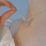 Load image into Gallery viewer, Silver Color Inlaid Zircon Angel Wings Pendant Necklace For Women Girls Clavicle Chain Moonstone Pendant Choker Necklace Gifts