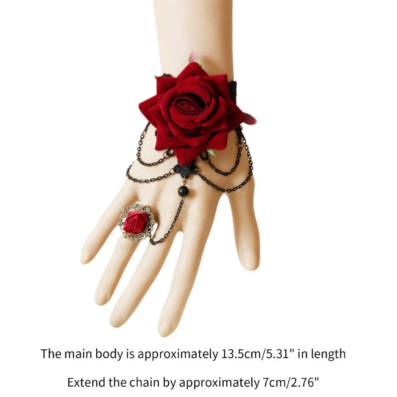 Rose Lace Hand Chain Ring Bracelet Chain Tassel Finger Bracelet Hand Jewelry