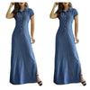 Europe And America Cross Border New Long Dress Shirt Collar Split Pocket Large Swing Dress Large Casual Denim Dress