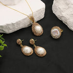 Load image into Gallery viewer, Natural Baroque Pearl Inlaid Water Diamond Women's Jewelry Set Necklace Earrings Ring Ladies Exquisite Jewelry