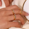 E.B.belle Stainless Steel Jewelry Trendy Micro Paved Rhinestone Multiple Layer Wedding Party Rings For Bridal Gold Plated Ring