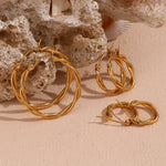 Load image into Gallery viewer, E.B.belle Thin Twists Ring Hoop Earrings Water Resistant 316L Stainless Steel Women's Earrings 18K Gold Plated Jewelry