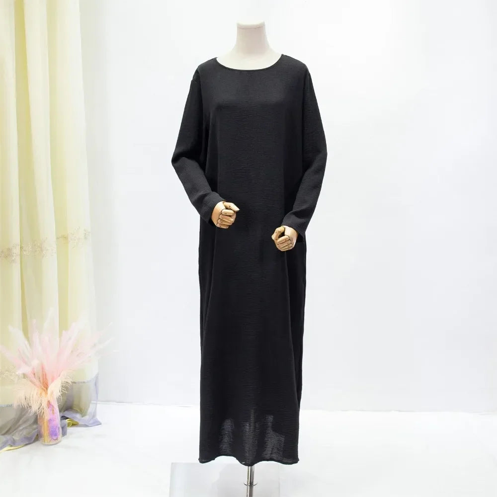 Women Long Dresses Muslim Ramadan Loose Maxi Dress Solid Crew Neck ,Elegant Long Sleeve Muslim Abaya ,Women's Clothing