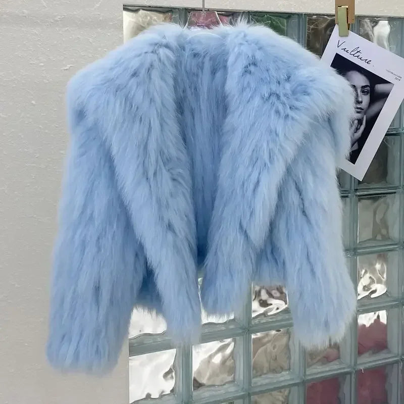 Luxury Winter Lapel Mink Collar Faux Fox Fur Trench Coat Big Fur Sailor Collar Bomber Jacket Imitation Raccoon Fur Cardigan Tops