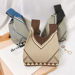 Load image into Gallery viewer, Handmade Knit Handbag Women Mini Knot Wrist-bag Female Casual Color Wide Stripe Plaid Tote Bag Student Reusable Shopping Bag