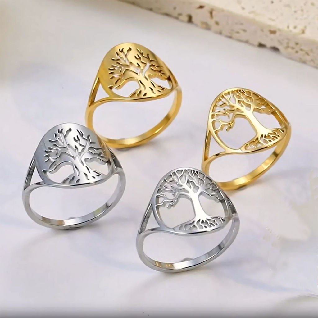 Skyrim Stainless Steel Tree of Life Ring for Women Vintage Amulet Finger Rings Jewelry Mother's Day Gift 2024