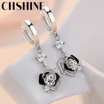 Load image into Gallery viewer, CHSHINE 925 Sterling Silver Black Rose Flower Earrings for Women's Wedding Gifts Fashion Jewelry
