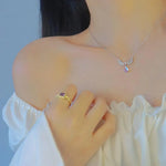 Load image into Gallery viewer, Silver Color Inlaid Zircon Angel Wings Pendant Necklace For Women Girls Clavicle Chain Moonstone Pendant Choker Necklace Gifts
