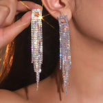 Load image into Gallery viewer, FYUAN Long Tassel Rhinestone Drop Earrings for Women AB Colourful Gold Silver Color Crystal Dangle Earring Party Wedding Jewelry
