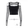 Women's Summer and Autumn And Winter New Dark Punk Style Hot Girl Sexy Slim  long-Sleeved Top Mesh splicing T-Shirt CF23422AH