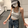 Y2k Baggy Halter Two Piece Sweatshirt Women Letter Print Loose Aesthetic Hoodies Women Retro Fashion Casual Streetwear Tops 2024