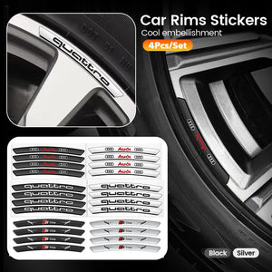 Aluminum Car Wheel Hub Badge Tire Rim Stickers Decoration Accessories For Audi Quattro A1 A3 A4 A5 A6 A7 Q3 Q5 Q7 RS3 RS S3 S4