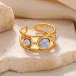 Load image into Gallery viewer, Stainless Steel Rings For Women Natural Stone Open Ring Aesthetic Gold Color Hollow Jewelry Birthday Punk Gift New Accesorios
