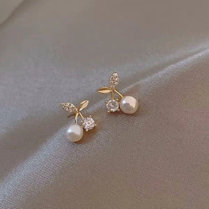 New Design Petite Cherry Delicate Stud Earrings For Women Lovely Cute Zircon Rhinestone Bow Bowknot Earring Usual Jewelry Gifts